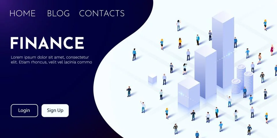 Financial analytics concept. 3D chart with people crowd. Business application 스톡 일러스트