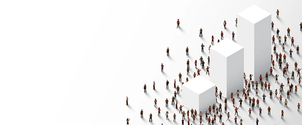 Financial analytics concept. 3D chart with people crowd. Business application Stock Illustration