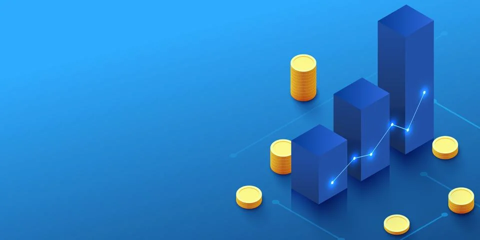 Financial analytics concept. Candlestick chart witj coins. Business application 스톡 일러스트