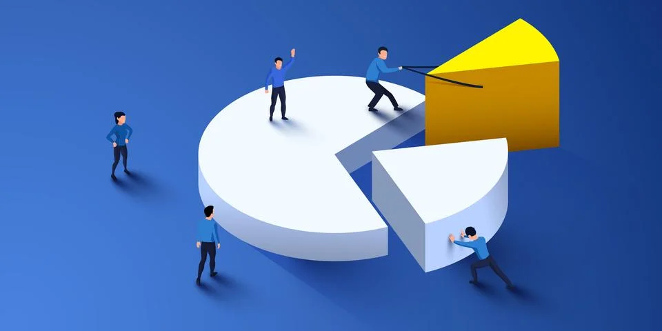 Financial analytics concept. Pie chart with people group. Stock Illustration