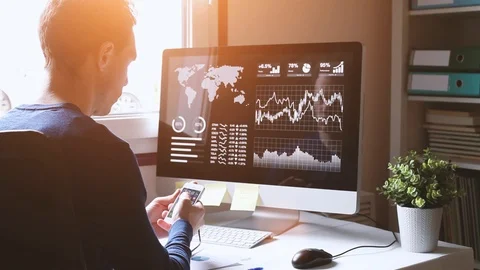 Financial analytics, fintech, working with charts on dashboard Stock Footage 89929185