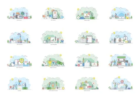 Financial Analytics Flat Vectors Pack Stock Illustration
