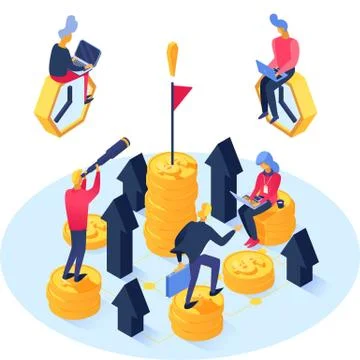 Financial analytics, isometry. financial analysis of business growth, isometric Stock Illustration