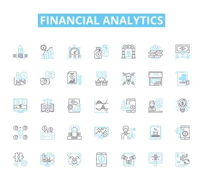 Financial analytics linear icons set. Revenue, Profitability, Forecasting Stock Illustration