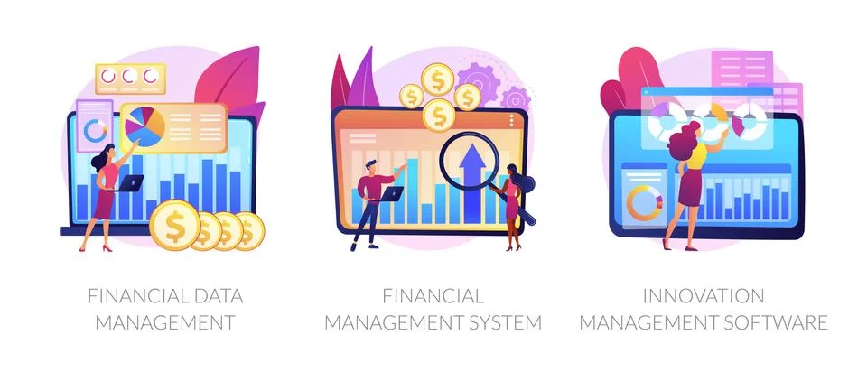 Financial and IT data software vector concept metaphors Ilustração Stock