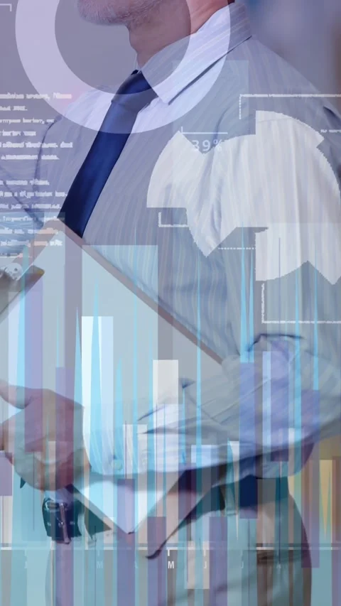 Financial and statistical data processing against male supervisor checking stock Stock Footage 331630704