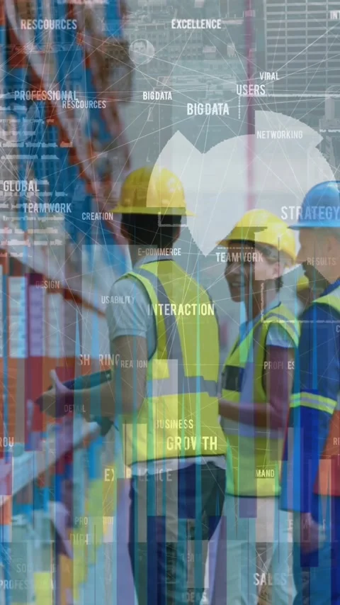 Financial and statistical data processing against team of workers checking Stock Footage 342097349