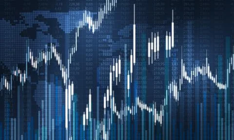 Financial and technology concept with graphs and charts on blue background Stock Illustration