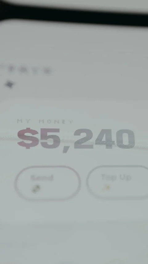 Financial app interface displays the Total Balance labeled My Money Stock Footage 331578874