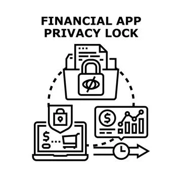 Financial app privacy lock protecting online data security Illustrazione stock