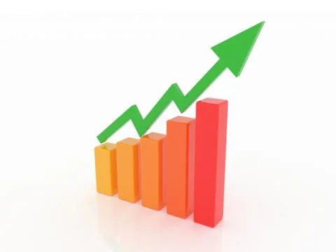 Financial up arrow with statistical bars white background 3d rendering Stock Illustration