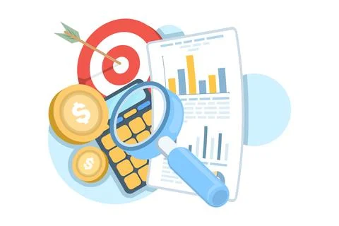 Financial audit and data analysis concept. Accountant reviewing reports. 스톡 일러스트