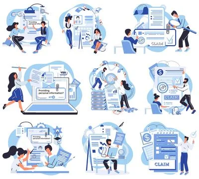 Financial audit. Audit processes involve meticulous document inspection イラスト素材