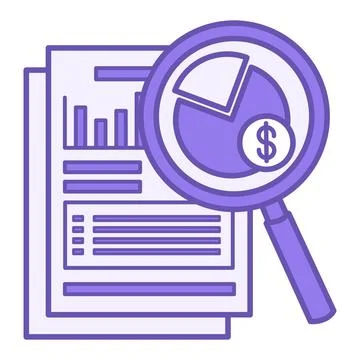 Financial Audit Color Icon. Vector Icon of Financial Chart in Magnifying Gl.. Stock Illustration
