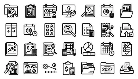 Financial Audit Document Accounting Line Icon Set Vector Illustration 스톡 일러스트