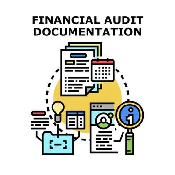 Financial audit documentation preparing accounting report data Stock Illustration