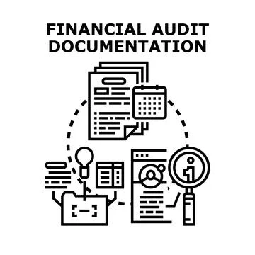 Financial audit documentation preparing accounting report data Stock Illustration