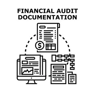 Financial audit documentation process and data analysis concept Stock Illustration