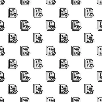 Financial audit documents with eye pattern seamless background Stock Illustration