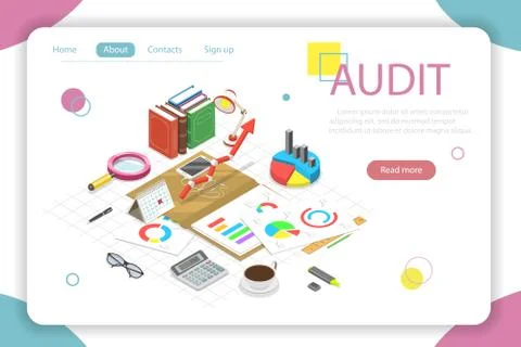 Financial audit flat isometric vector concept illustration. Stock Illustration