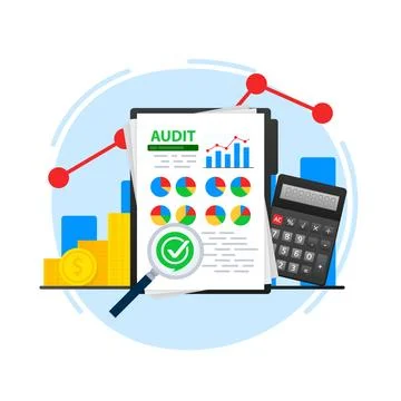Financial audit research analysis. Data analysis. analytic finance graph report. Stock Illustration