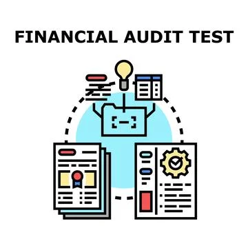 Financial audit test checking compliance and analyzing reports Stock Illustration