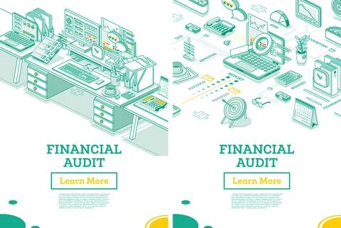 Financial Audit. Workplace of an Auditor or Accountant. Isometric Business .. Stock Illustration
