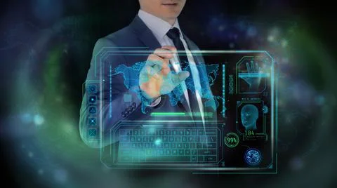 Financial background with holographic interface of the access protection program Illustrazione stock