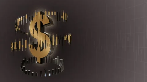 Financial background with a rotating candlestick chart around the dollar sign Stock Footage 162219274
