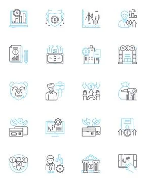 Financial backing linear icons set. Investment, Funding, Capital, Financing Stock Illustration