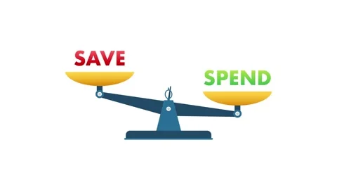 Financial balance scale comparing saving and spending money Video stock 337967615