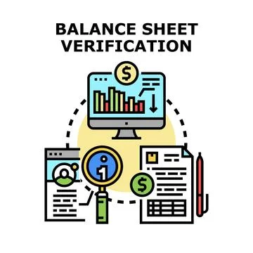 Financial balance sheet verification process illustration Stock Illustration