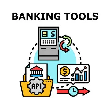 Financial banking tools using api technology and analytics Stock Illustration
