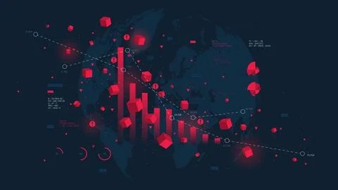Financial big data analytic and business infographic, analysis and charts inv Stock Illustration