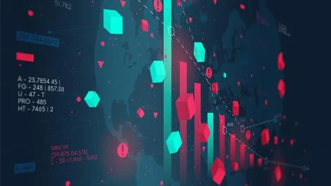 Financial big data analytic and business infographic, analysis and charts i.. Stock Illustration