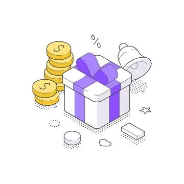 Financial Bonus And Loyalty Program Gift Box Isometric Vector Illustration .. Stock Illustration