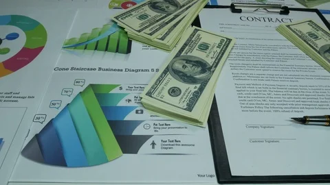 Financial Business contract on the table Stock Footage 87916941