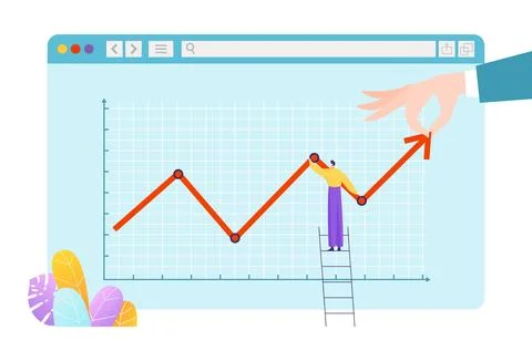 Financial business graph fixing, vector illustration, tiny man character stand イラスト素材