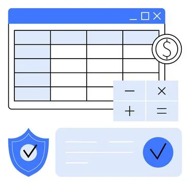Financial Calculation and Security Spreadsheet Data Analysis, Currency Symb.. Stock Illustration