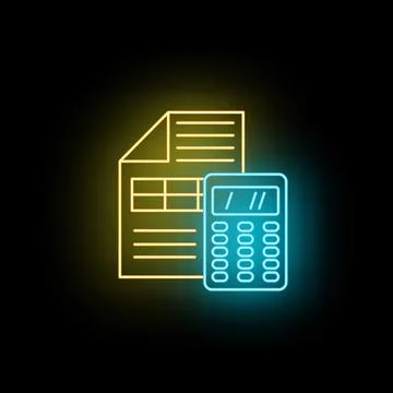 Financial calculations with glowing neon document and calculator Stock Illustration