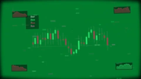 Financial candlestick chart filling on play across transparent panel showing Stock Footage 333971966