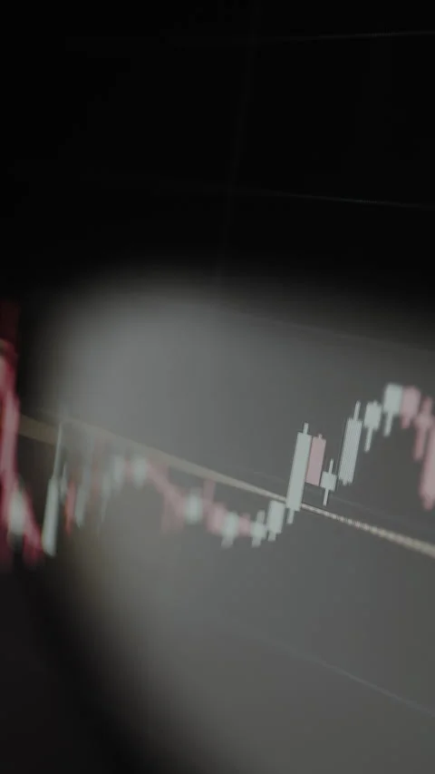 Financial candlestick chart with a price support level, view through vision Stock Footage 328848717