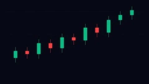 A financial candlestick chart showing an upward market trend on black backg.. Stock Footage 338310856