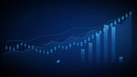 Financial candlestick chart showing upward stock market trends with blue gl.. Stock Footage 346794289