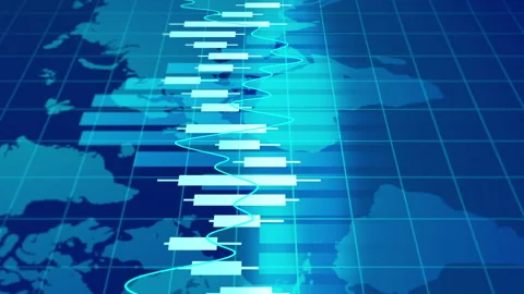 Financial Candlestick Chart on World Grid with Dynamic Movement. Stock Footage 318942663