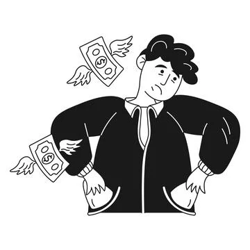 Financial character guy with empty pockets Stock Illustration