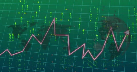 Financial chart and binary code animation over world map background Stock Footage 303878695