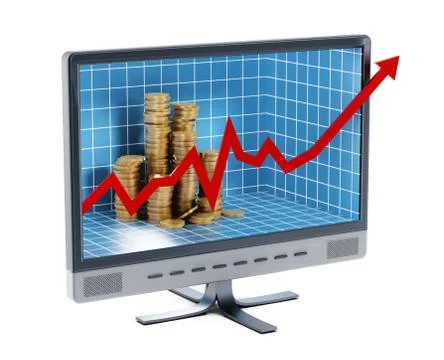 Financial chart and coins inside the computer monitor 스톡 일러스트