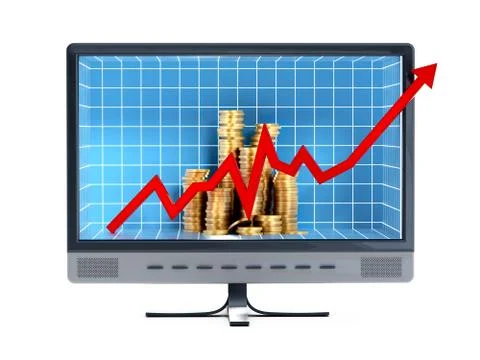 Financial chart and coins inside the computer monitor Stock Illustration
