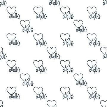Financial Chart and Heart vector linear seamless pattern Illustrazione stock